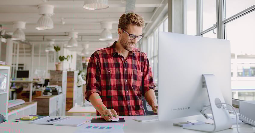 Businessman writing content for business website
