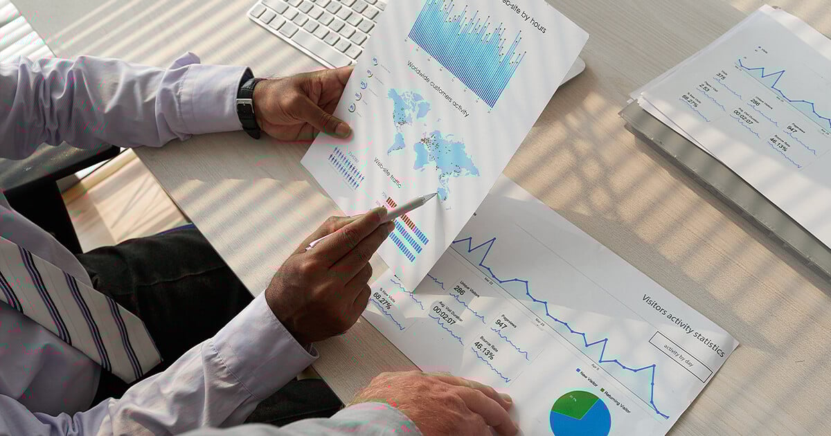 Business man reviews analytics from website after changing to GA4